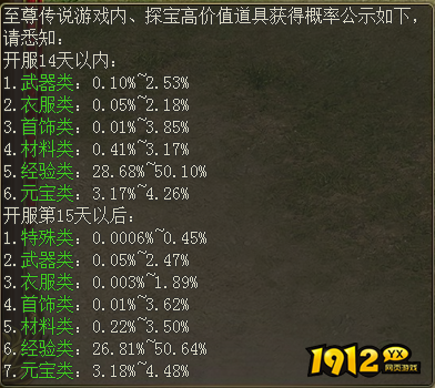 1912yx《新至尊传说》概率公示
